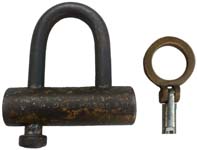 “A. DEL ROSSO & CO”. 3 1/2″ high without the shackle nub x 3 1/2″ wide x 1″ diam