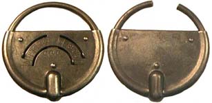 “D.R.P.”. 2 1/2″. All steel. “D.R.P.” is stamped on the obverse of the body. The