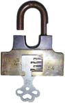 “G. G. P. PAT. 24”. 2 3/4″ high x 2 3/4″ wide. Steel body. Brass face plate. Bra