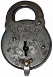 “I.C.R.R.” – Flat Shackle. 3 1/2″ high x 2 1/2″ wide. Stamped Steel body. Flat s