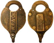 “W.F.&Co.” – “THE FAIRBANKS CO. NEW YORK.”. 3 1/2″ high x 2 1/2″ wide. Brass bod