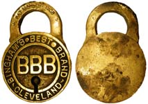 “BBB BINGHAM’S BEST BRAND CLEVELAND” – Brass Shackle – Barrel Key