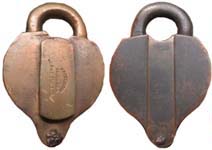 “E.P. COMEY & CO ST. LOUIS. MO. PAT. JAN.1-78”. Brass body. Brass shackle.