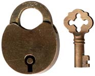 “A. E. DEITZ 224”. 1 3/8″ high x 1″ wide x 3/8″ deep. Brass body. Brass shackle.