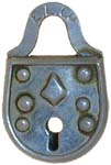 “E. L. CO.”. 5/8″ wide. Steel body. Steel Shackle.