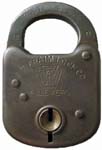 “E. T. FRAIM LOCK CO. 4 LEVERS” – Stamped Steel Case – Flat Steel Shackle – Flat