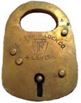 “E. T. FRAIM LOCK CO. 4 LEVERS” – Cast Brass Case – Post Key – ⚓. 3″ high x 2″ w