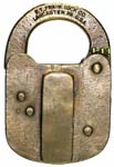“E. T. FRAIM LOCK CO. LANCASTER, PA. U.S.A.”. 3″ high x 2″ wide. Cast Brass body