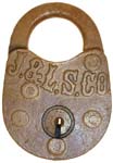 “J. & L. S. CO.”. 2″ wide. Brass body. Brass shackle.