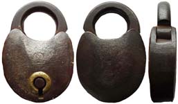 “J. NOCKS PATENT PHILAD”. 4 1/4″ high x 2 3/4″ wide. Steel body. Steel shackle.P