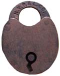 “N.Y.P.&l. CO.”. 1 1/4″ high. Brass body. Brass shackle. The reverse of the lock