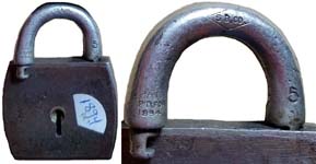 “S.B.CO.”. Steel body. Steel shackle.Patent #540006.