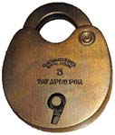 “C. SCHWEITZER NEW YORK 3”. 1 7/8″ wide. Brass body. Brass shackle. The reverse