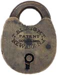 “T. SLAIGHT PATENTED OCT 14.1851 NEWARK-N.J.”. 1 5/8″ high x 1 1/4″ wide. Brass