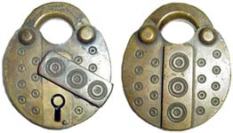 “T. SLAIGHT PATENT ??? NEWARK,N.J.”. 3 3/4″ high x 3″ wide. Brass body. Brass sh