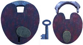 “C. URBAN CIN”. 5″ high x 4 1/2″ wide x 3/4″ deep. Steel body. Steel shackle. Op