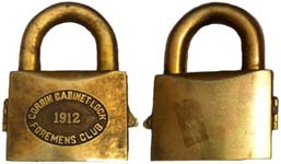 “CORBIN CABINET LOCK FOREMENS CLUB 1912”