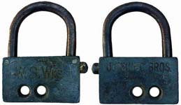 “W. S. Wks.” – “JUNKUNC BROS…” – Zinc. Die cast zinc body. Steel shackle. This