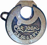 “C.S.&C.C.D.RY. CAR LOCK” – Left Pin. “PATENT PENDING” is stamped on the obverse