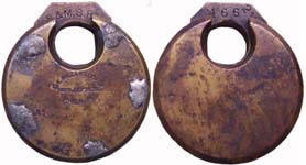 “D. K. MILLER LOCK CO PHILA. PA PATD JULY 26.70.” – No Pins – “L S & M. S. RY CO