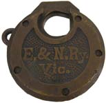 “E.&N.Ry. Vic.” – No Pins.”D. K Miller Lock Co Phila.PA USA Pat July 26-70-Oct 2