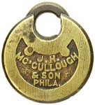 “J.H. MC’CULLOUGH & SON PHILA.” – 2 Pins – Rounded Shackle. This lock has 5 leve