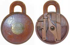 “R. THOMPSON’S IMPROVED SELF-LOCKING PAD-LOCK” – No Pins. Wood. 5 Levers. Roswel