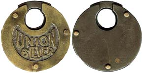 “UNION 6•LEVER” – 3 Brass Rivets – Brass Face Plate – Low Rounded Iron Shackle