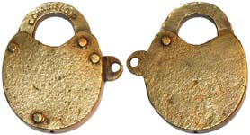 “E. CHANTELOUP”. 1 7/16″ wide. Brass body. Brass shackle.