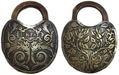 “D.R.PAT.” – Floral Design 1 – Brass. 3 1/8″ high x 2 3/8″ wide. Brass body. Bra