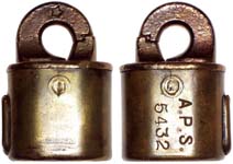 “A.P.S.”. 2 1/2″ high x 1 3/4″ wide x 1 1/8″ deep. Stamped Brass body. Brass sha