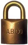 “A.B. CO.”. 2″ wide. Brass body. Brass shackle.