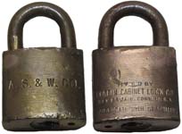 “A. S. & W. CO.” – “CORBIN…”. Size: Brass body. Brass shackle.