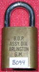 “B. O. P. ASSY. DIV. ARLINGTON G. M.”. Size: 2B709. Padlock Stamp #: 0696-F. Col