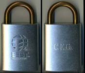 “C.E.Co.”. 3 1/8″ high x 1 5/8″ wide. Size: Not determined. Padlock Stamp #: Not