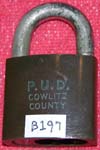 “P. U. D. COWLITZ COUNTY”. Size: 4B62. Padlock Stamp #: 0941-E. Color: Green.