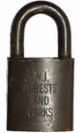 “N.J. FORESTS AND PARKS”. Brass body. Steel shackle.