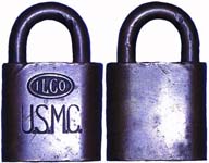 “U.S.M.C. ILCO”. 1 1/8″ wide x 7/32″ shackle diameter x 1/2″ shackle clearance.