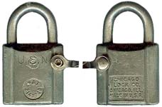 “U.S.N. PAT…” – “CHICAGO LOCK…”. Body Type: Solid. Body Material: Gray Metal