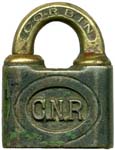 “C.N.R”. Steel body. Brass shackle. Keyway: Not recorded. “CORBIN” is embossed o