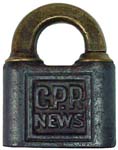 “C.P.R. NEWS”. Steel body. Brass shackle. Keyway: Flat.