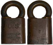 “U.S. CORBIN…”. 1 1/8″ wide. Brass body. Brass shackle. Keyway: Paracentric. “