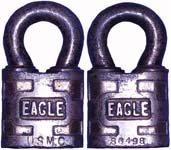 “U.S.M.C”. 1 3/16″ wide. Brass body. Brass shackle. Keyway: Paracentric.