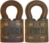 “U.S.N.” – “MVZPK”. 1 3/16″ wide. Brass body. Brass shackle. Keyway: Paracentric