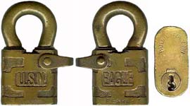 “U.S.N.” – “EAGLE”. 1 3/16″ wide x 5/16″ shackle diameter x 5/8″ shackle clearan