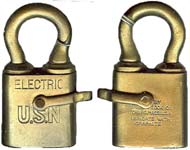 “U.S.N” – “ELECTRIC”. Brass body. Brass shackle. Clevis. Keyway: Paracentric. “M