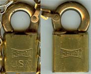 “U.S.N. SEGAL” – “SEGAL”. Brass body. Bronze shackle.