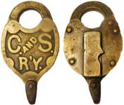 “C. AND S. R’Y.” Brass body. Brass shackle.