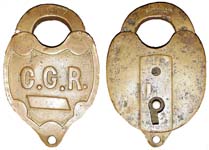 “C. G. R..” Brass body. Brass shackle.
