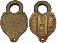 "C.N.O.&T.P. R.R." - "TO GET KEY OUT CLOSE THE LOCK". Brass body. Brass shackle.